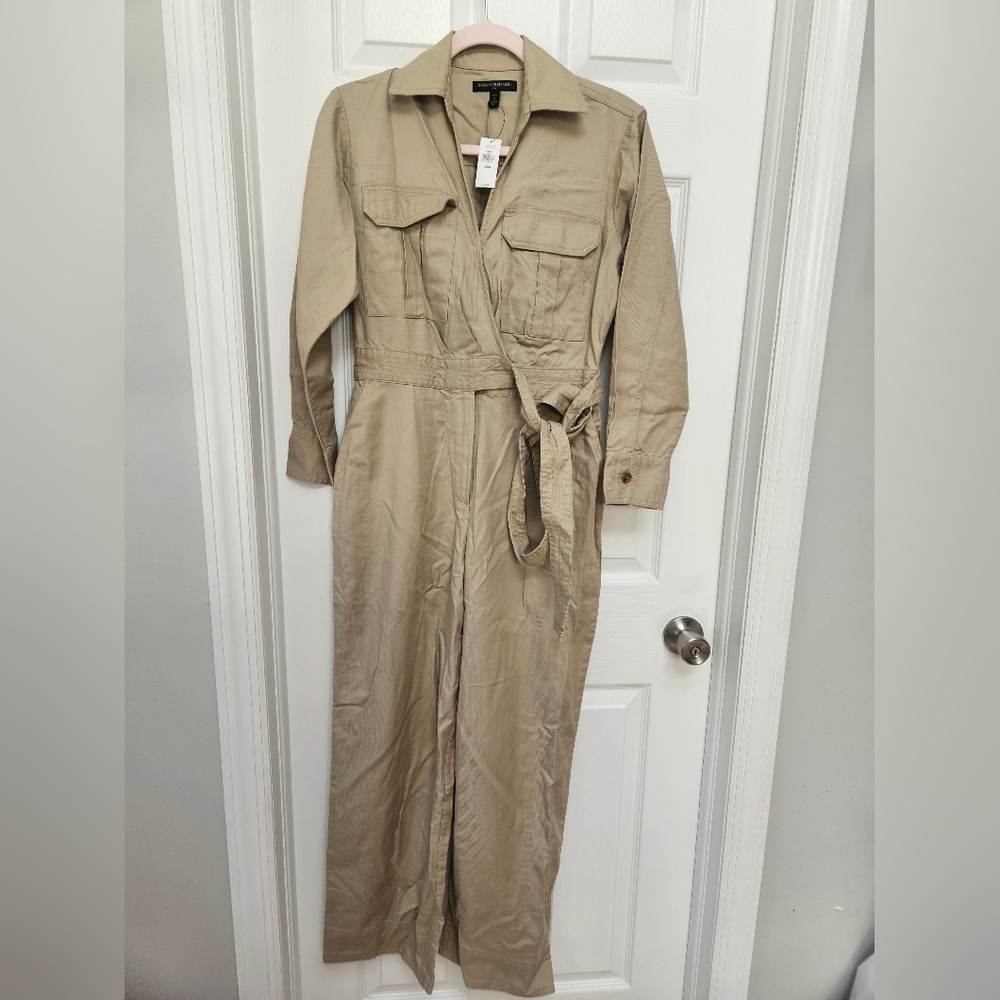 Banana Republic Khaki Utility Jumpsuit with Tie Waist